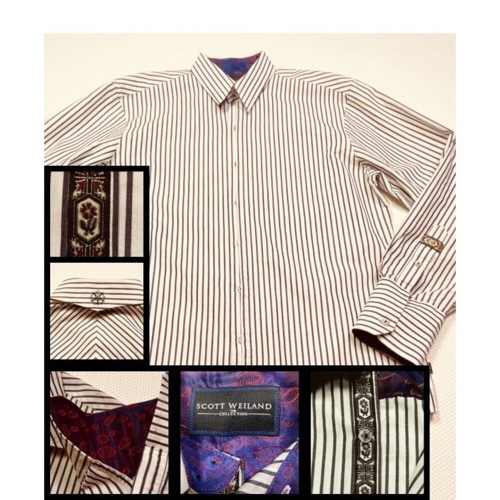 Scott Weiland The Collection Button Down Shirt White & Gray Striped Mens Large